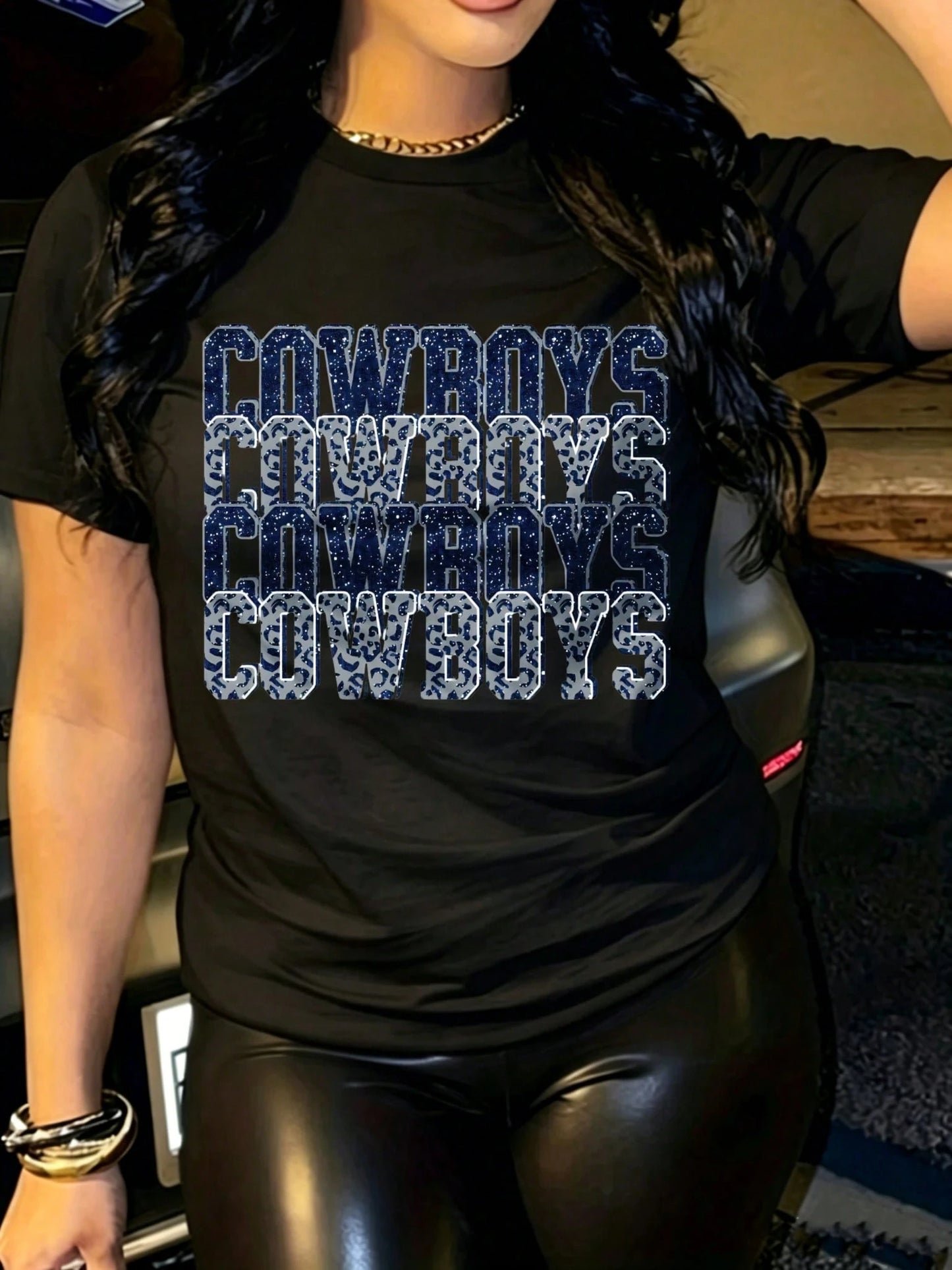 Cowboys Text Graphic Print, Casual Short Sleeve Tee, Women T Shirt, Plus Size, Daily Wear Party, Holiday Gift