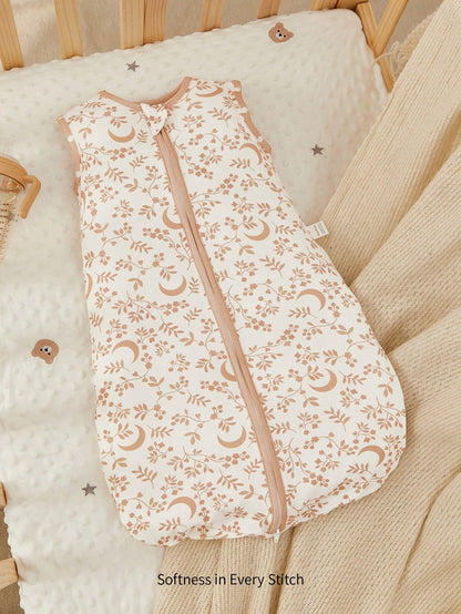 Cozy Pixies 1-Piece Baby Light And Thin Sleeping Bag, Moon Leaf Pattern, Two-Wear Sleeves Removable, Comfortable And Soft, Newborn Sleeping Bag, Certified By Oeko