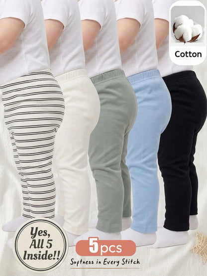 Cozy Pixies 5pcs Baby Boy Soft Knit Elastic Waist Pants, Versatile & Comfortable