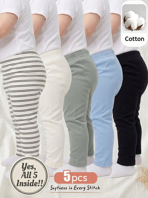 Cozy Pixies 5pcs Baby Boy Soft Knit Elastic Waist Pants, Versatile & Comfortable