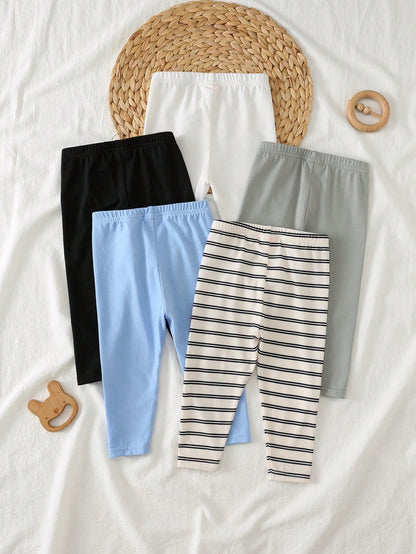Cozy Pixies 5pcs Baby Boy Soft Knit Elastic Waist Pants, Versatile & Comfortable