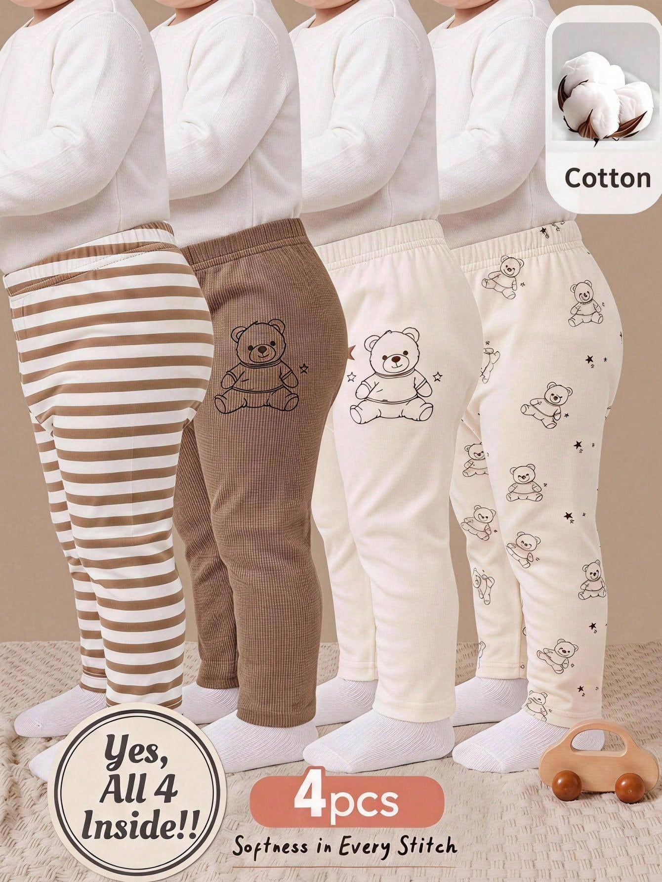 Cozy Pixies 5pcs Baby Boy Soft Knit Elastic Waist Pants, Versatile & Comfortable
