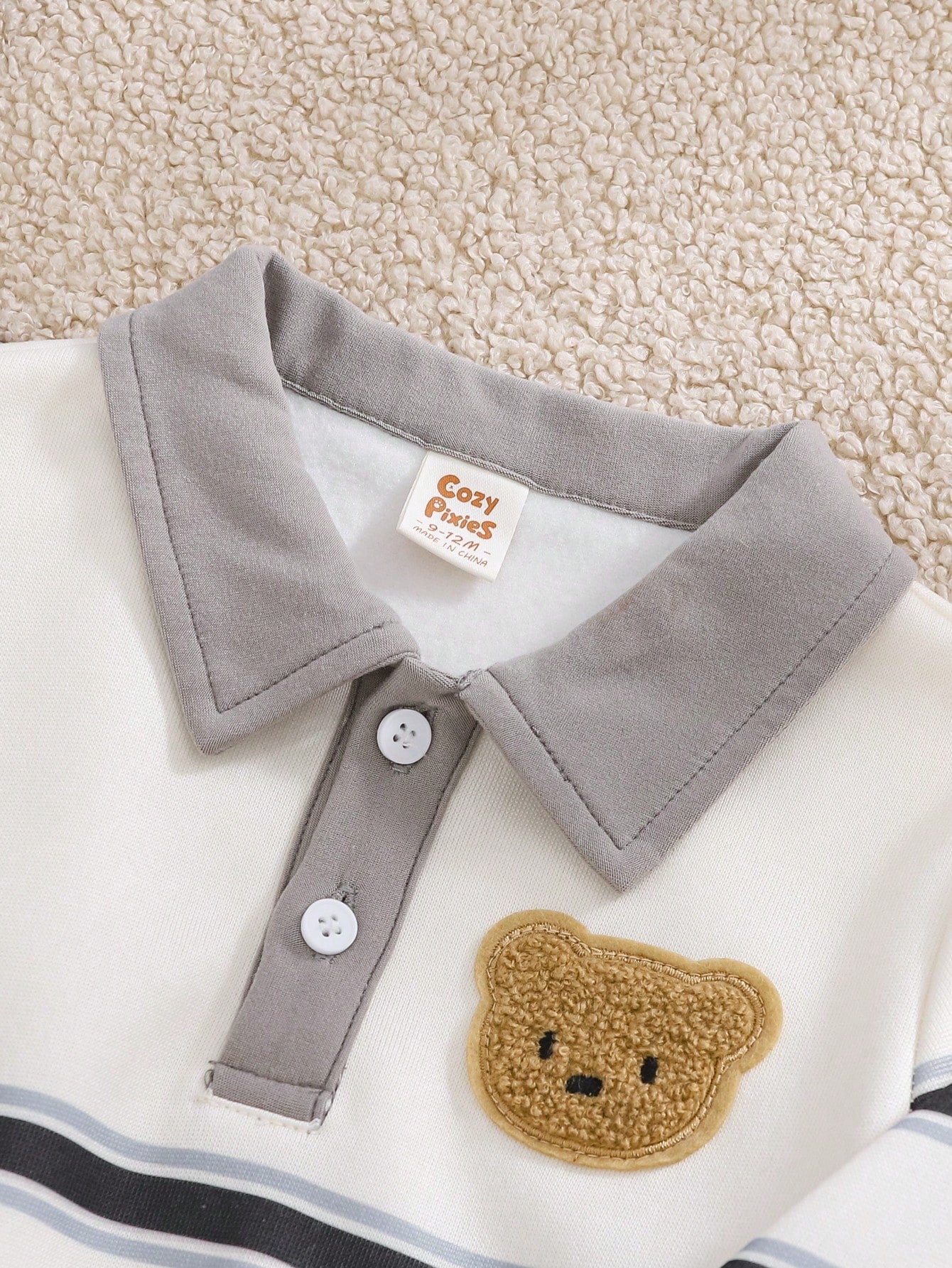 Cozy Pixies Baby Boys Fleece Lined Apricot Sweatshirt Knit Top And Grey Corduroy Overall Pants Set, Comfortable Versatile Fashionable Daily Cute Casual Minimalist All-Match Style, Suitable For Indoor