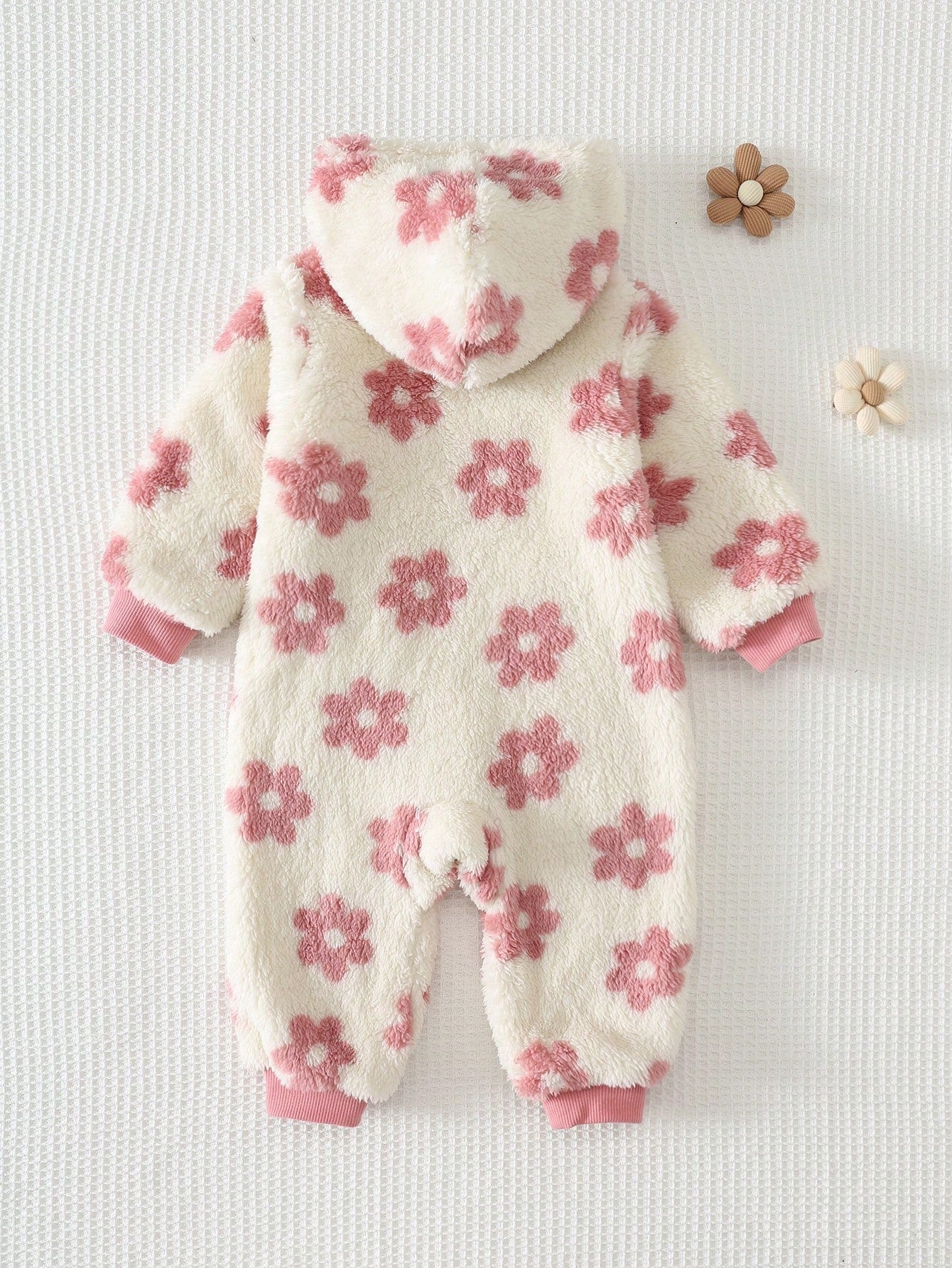 Cozy Pixies Baby Girl Floral Pattern Thermal Lined Thick Hooded Long Sleeve Winter Jumpsuit, Versatile And Comfortable