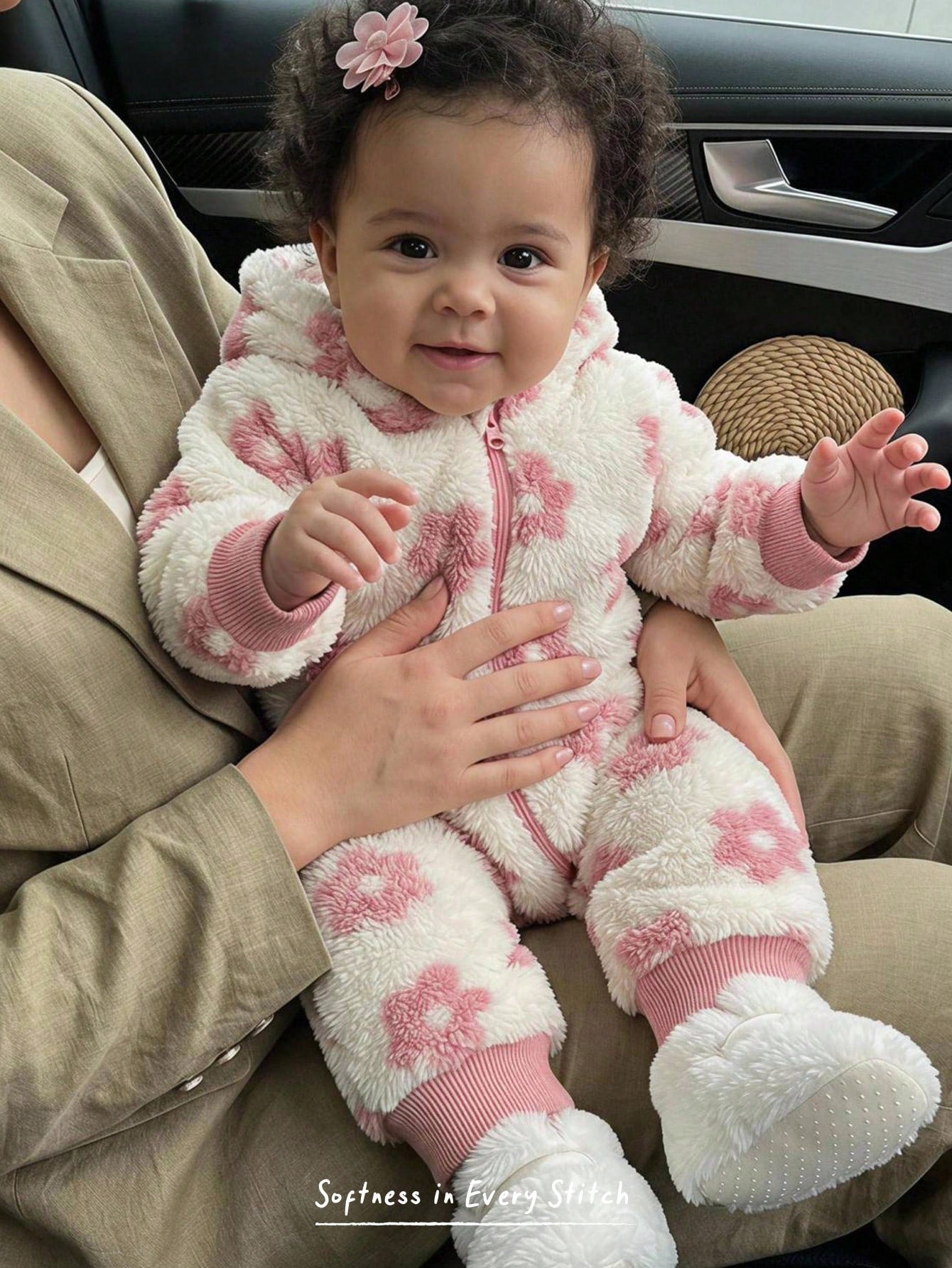 Cozy Pixies Baby Girl Floral Pattern Thermal Lined Thick Hooded Long Sleeve Winter Jumpsuit, Versatile And Comfortable
