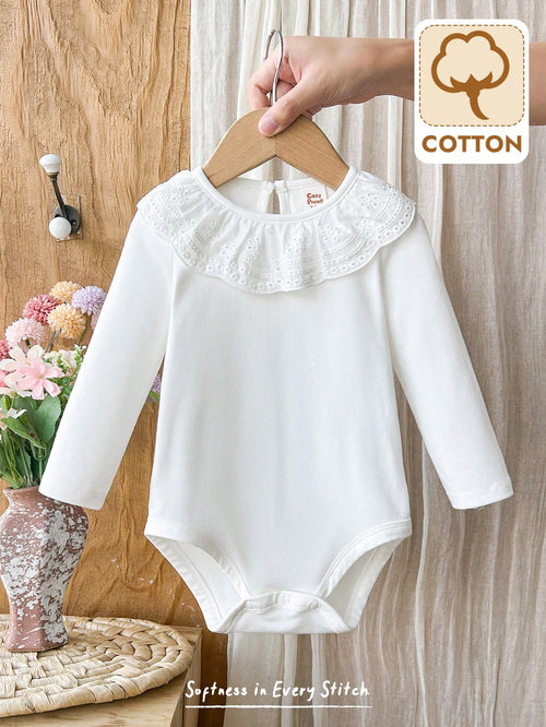 Cozy Pixies Babygirl Infant Long Sleeve Round Neck Drip Button Simple Casual Autumn Bodysuit Suitable For Daily Leisure, Travel, Camping And Wearing