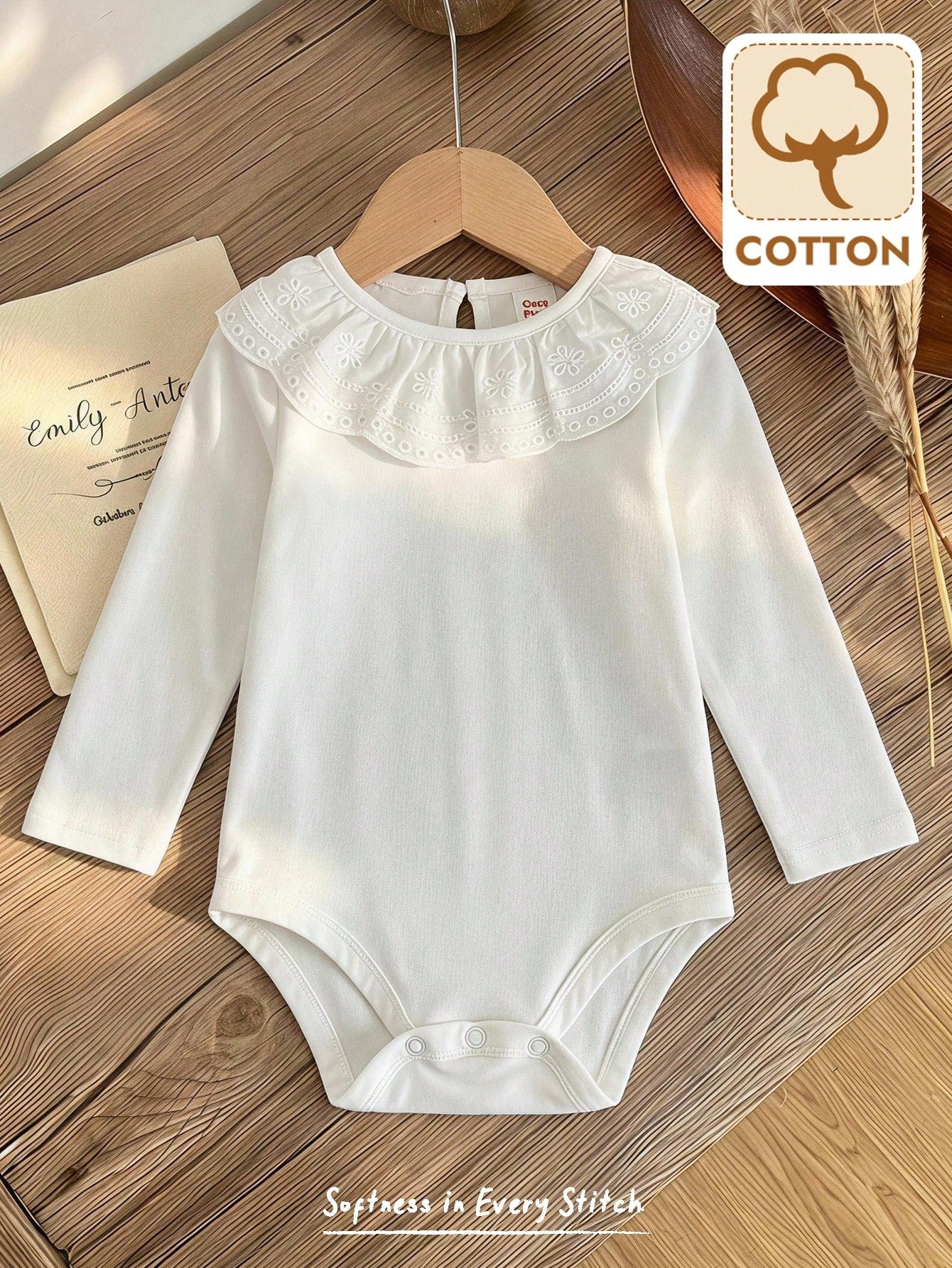 Cozy Pixies Babygirl Infant Long Sleeve Round Neck Drip Button Simple Casual Autumn Bodysuit Suitable For Daily Leisure, Travel, Camping And Wearing