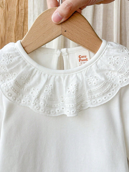 Cozy Pixies Babygirl Infant Long Sleeve Round Neck Drip Button Simple Casual Autumn Bodysuit Suitable For Daily Leisure, Travel, Camping And Wearing