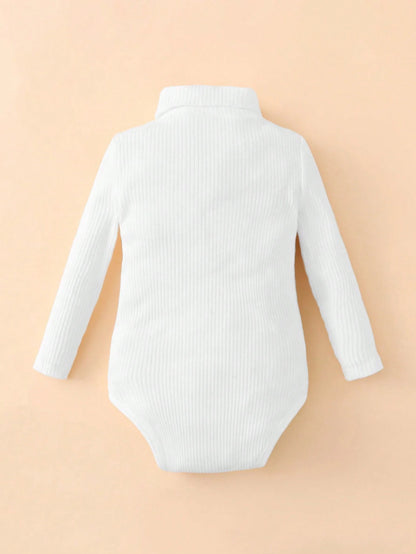 Cozy Pixies Babygirl Infant Long Sleeve Round Neck Drip Button Simple Casual Autumn Bodysuit Suitable For Daily Leisure, Travel, Camping And Wearing