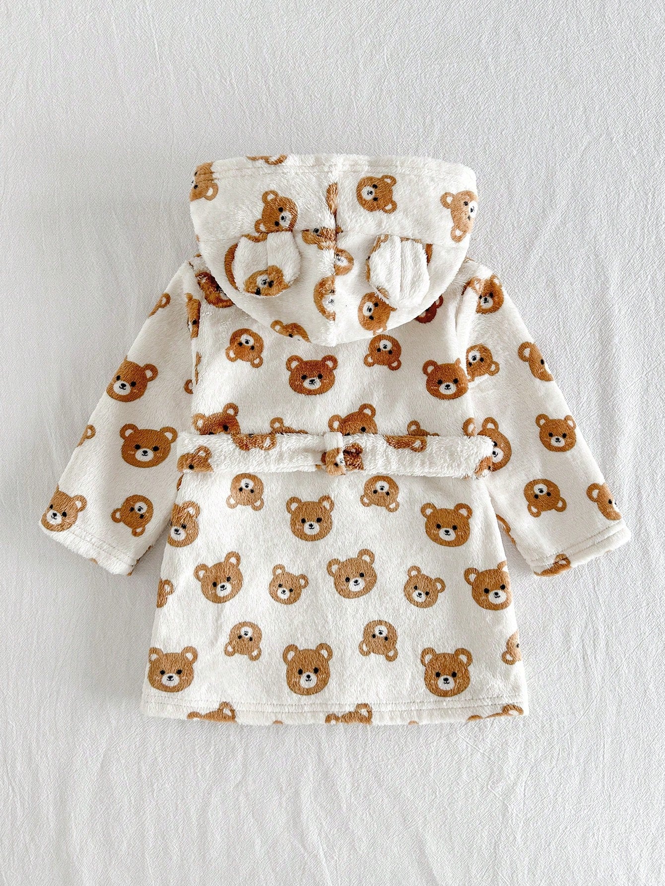 Cozy Pixies Newborn Baby Girl Cartoon Bear Pattern Hooded Long Sleeve Tie-Up Sleepwear Autumn Winter