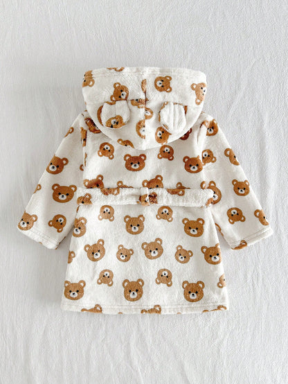 Cozy Pixies Newborn Baby Girl Cartoon Bear Pattern Hooded Long Sleeve Tie-Up Sleepwear Autumn Winter