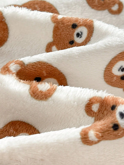 Cozy Pixies Newborn Baby Girl Cartoon Bear Pattern Hooded Long Sleeve Tie-Up Sleepwear Autumn Winter