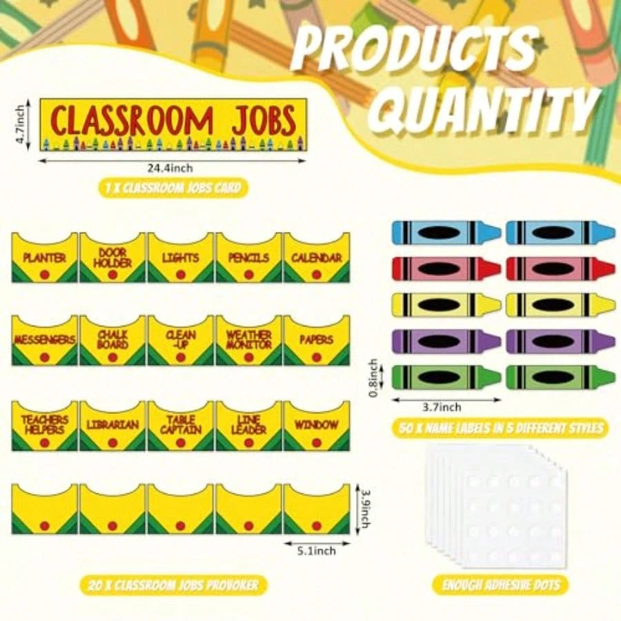 Crayon Class Jobs Bulletin Board Set Colorful Classroom Jobs Pocket Chart With Name Cards Teacher's Helper Chalkboard Decor For Back To School Teacher Students Supplies, 71Pcs