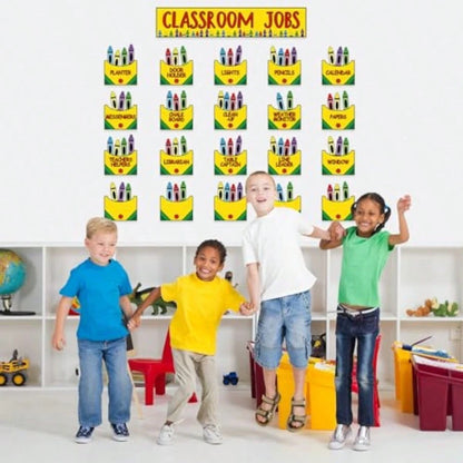 Crayon Class Jobs Bulletin Board Set Colorful Classroom Jobs Pocket Chart With Name Cards Teacher's Helper Chalkboard Decor For Back To School Teacher Students Supplies, 71Pcs