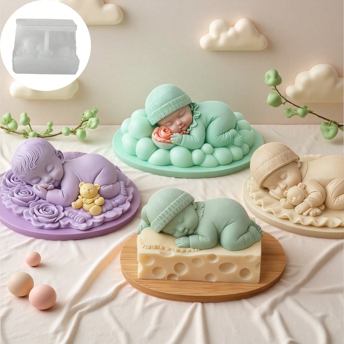 Creative Baby Sleep Shaped Handmade Soap Silicone Mold, Silicone Crafting Tool, Suitable For Cold Process Soap DIY Gifts, Healing Baby Shaped Aromatherapy Candles, Handmade Decorative Mold, Easy Demol