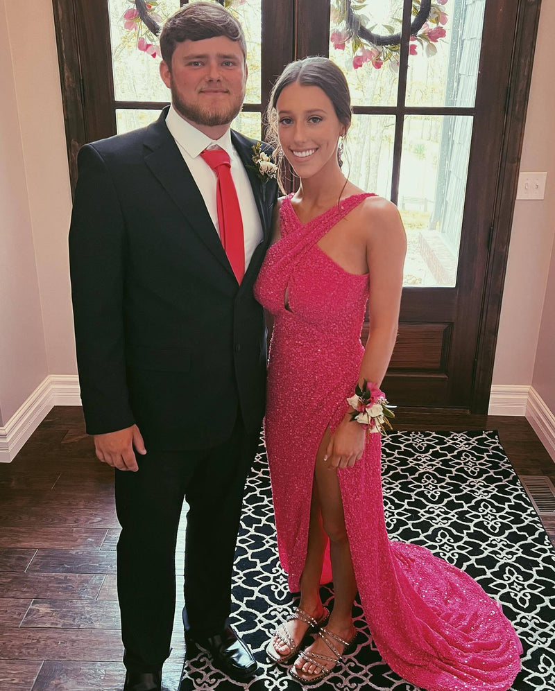 Cross Front Sequin Mermaid Long Formal Dress with Open Back
