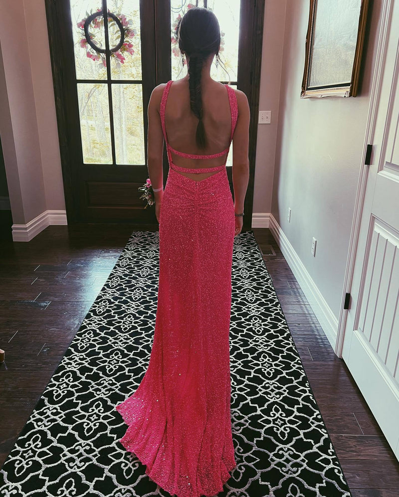 Cross Front Sequin Mermaid Long Formal Dress with Open Back