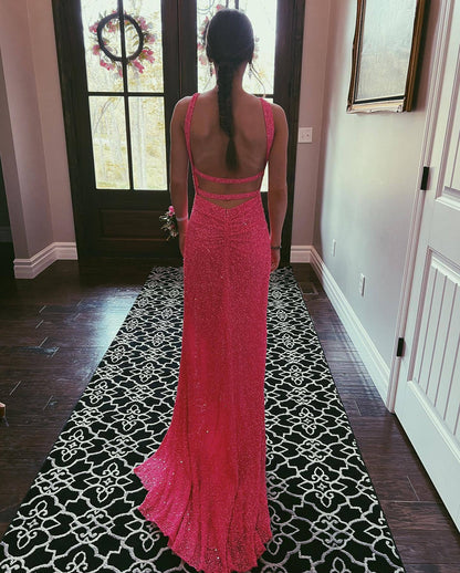 Cross Front Sequin Mermaid Long Formal Dress with Open Back