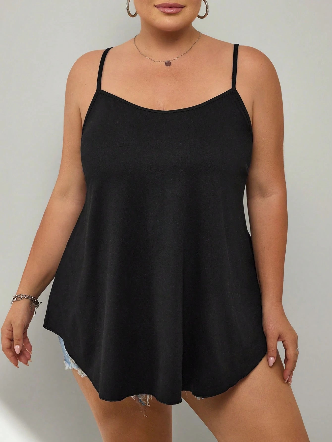 CURVE+ 2pcs Plus Size Black White Babydoll Camisole, Comfortable For Home, Outdoor, Vacation Lounge Office Summer Business Casual