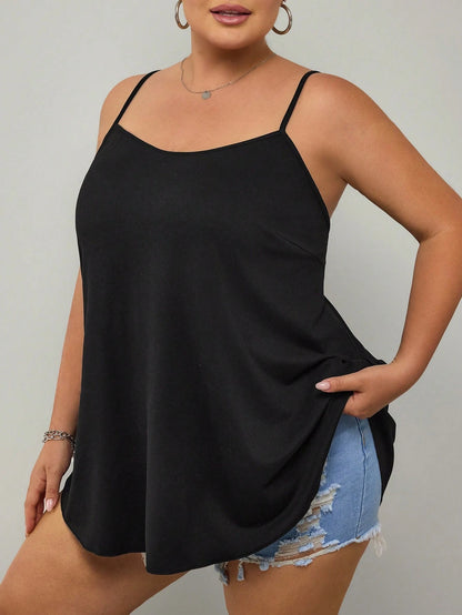 CURVE+ 2pcs Plus Size Black White Babydoll Camisole, Comfortable For Home, Outdoor, Vacation Lounge Office Summer Business Casual