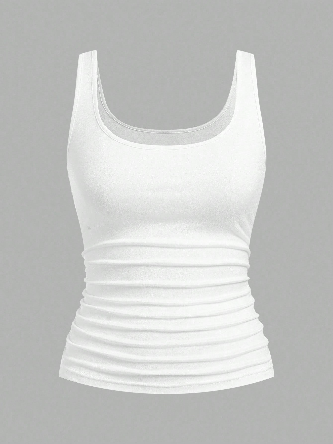 CURVE+ 2pcs Plus Size Women Casual Casual Formal Crew Neck Ruched Waist Fitted Tank Top Set, Versatile For Daily Wear Evening Black White Summer