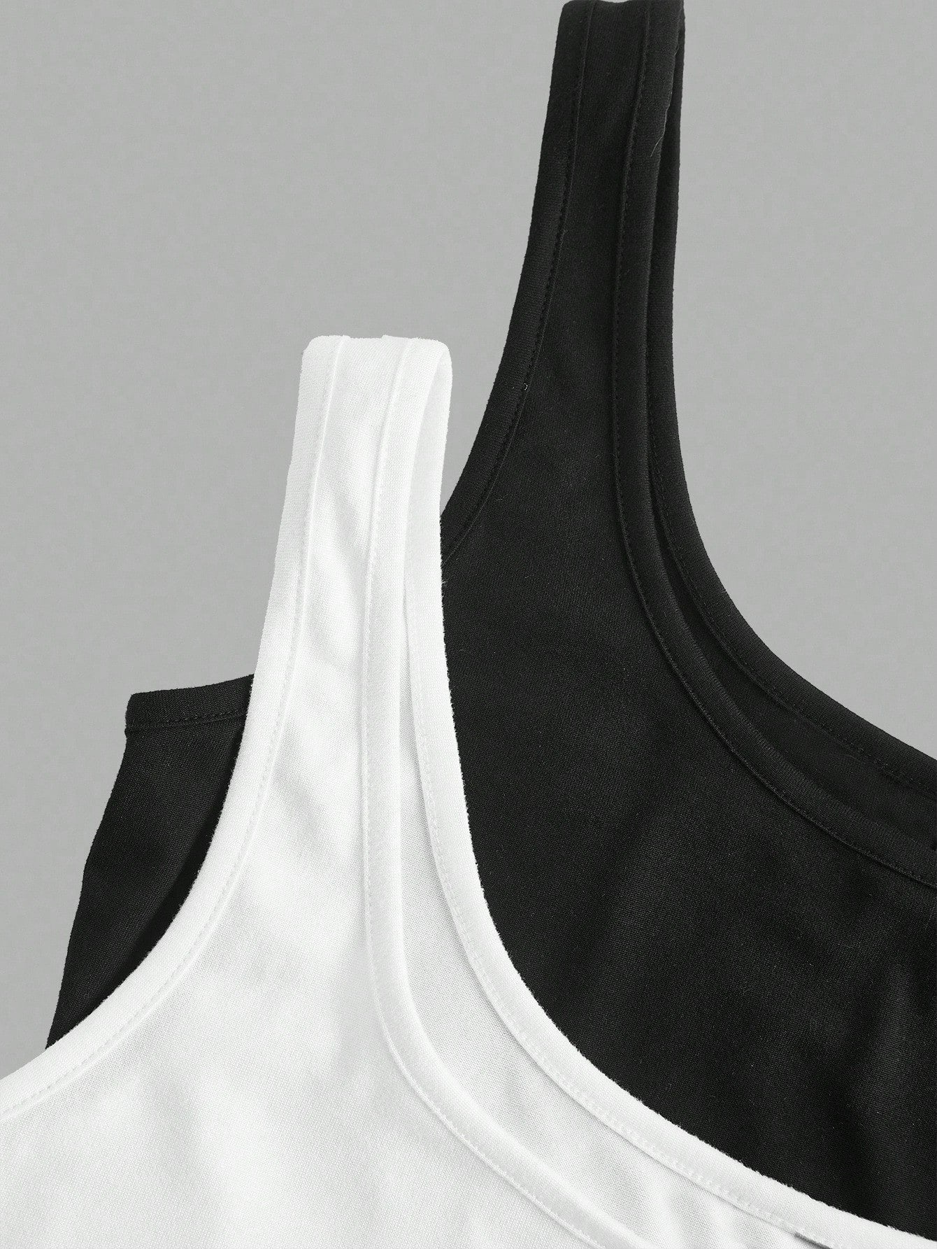 CURVE+ 2pcs Plus Size Women Casual Casual Formal Crew Neck Ruched Waist Fitted Tank Top Set, Versatile For Daily Wear Evening Black White Summer