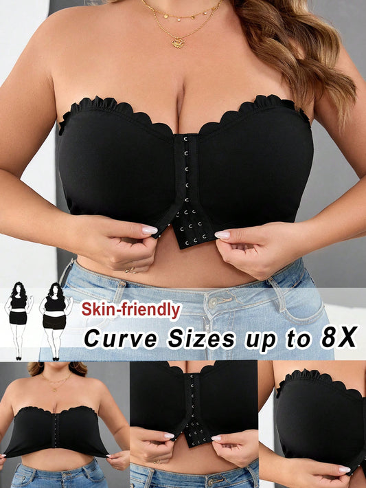 CURVE+ Curve Plus Size Women Front Button Crop Top, Fitted Camisole Black Summer Kawaii Sexy Night Out Date Night Rave Club, Clothes For Women Skin-Friendly