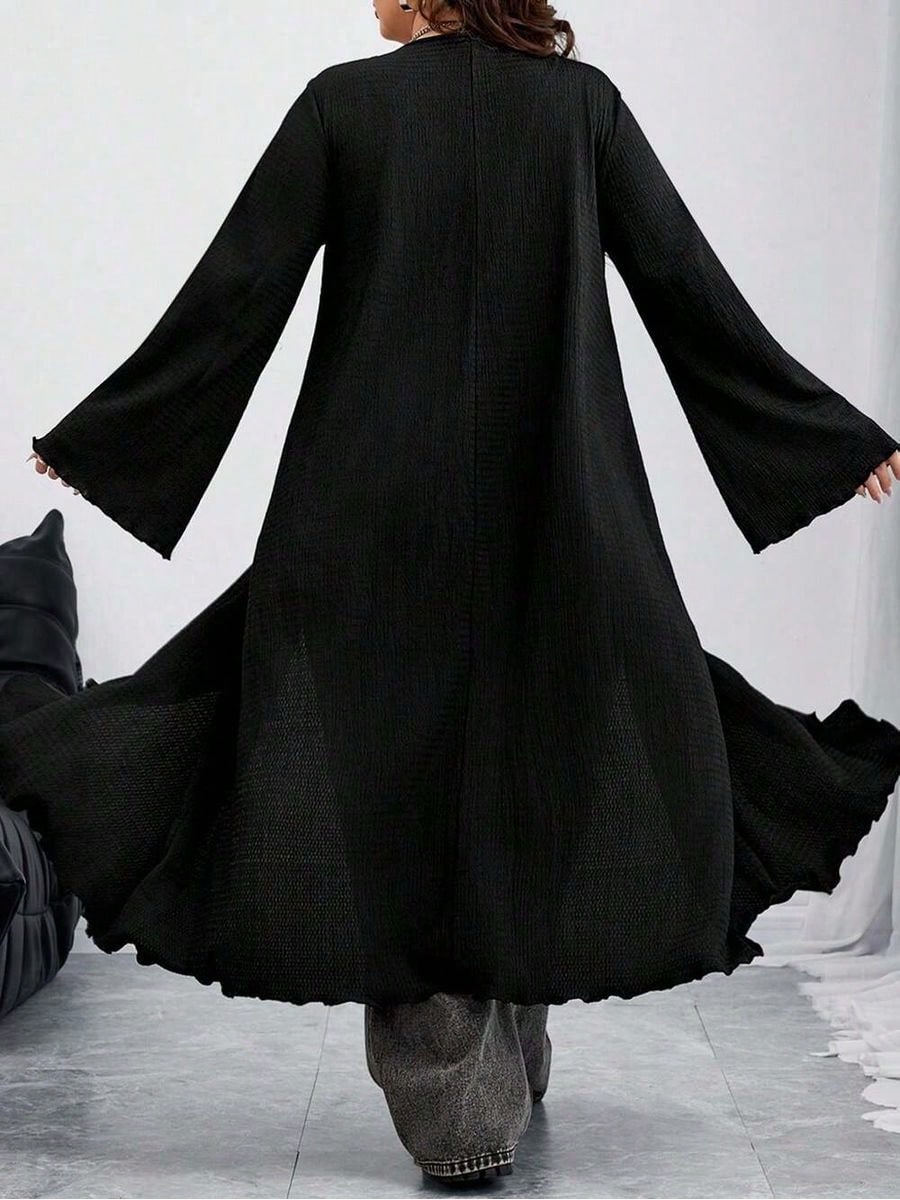 CURVE Plus Size Back To School Women Tie Front Flare Sleeve Knitted Top Black Edgy Black Top Fall,Winter, Halloween