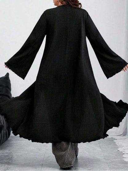 CURVE Plus Size Back To School Women Tie Front Flare Sleeve Knitted Top Black Edgy Black Top Fall,Winter, Halloween