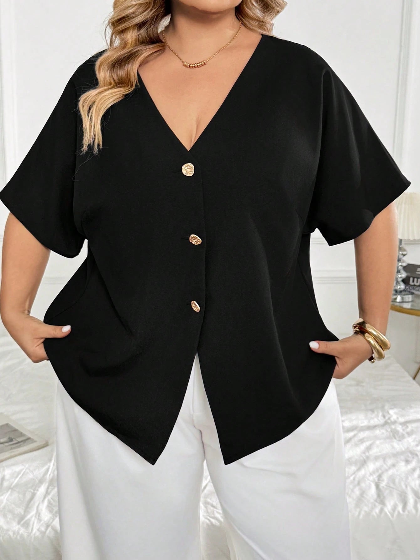 CURVE+ Plus Size Casual Casual Formal Elegant Sexy Solid Color Batwing Sleeve Open, Fall Winter 2026 22W
