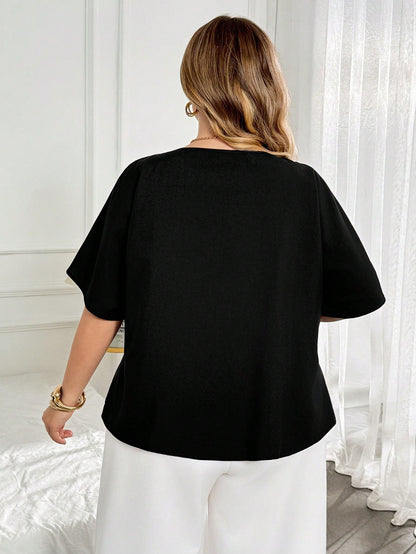 CURVE+ Plus Size Casual Casual Formal Elegant Sexy Solid Color Batwing Sleeve Open, Fall Winter 2026 22W