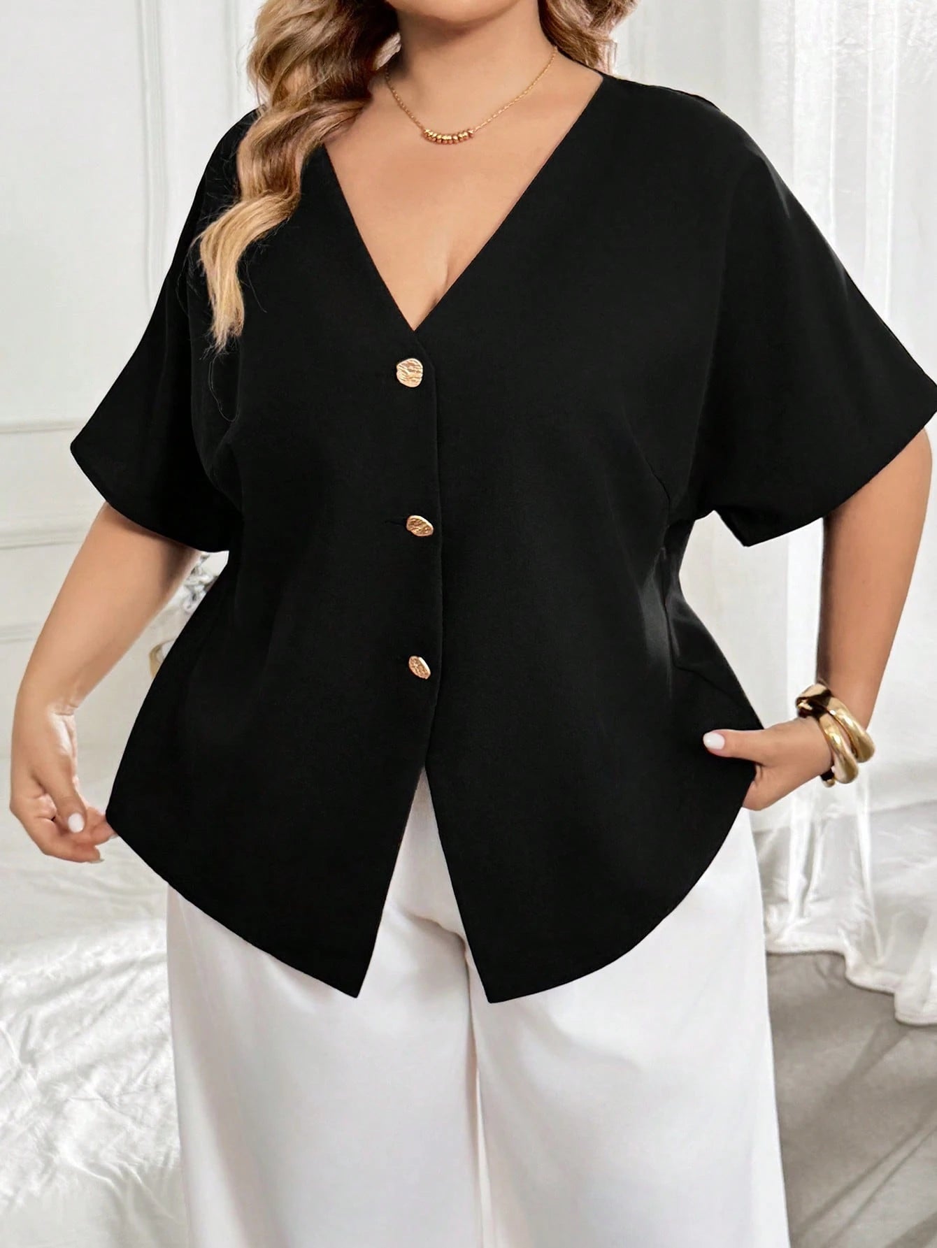 CURVE+ Plus Size Casual Casual Formal Elegant Sexy Solid Color Batwing Sleeve Open, Fall Winter 2026 22W