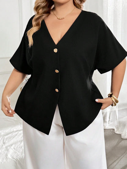 CURVE+ Plus Size Casual Casual Formal Elegant Sexy Solid Color Batwing Sleeve Open, Fall Winter 2026 22W