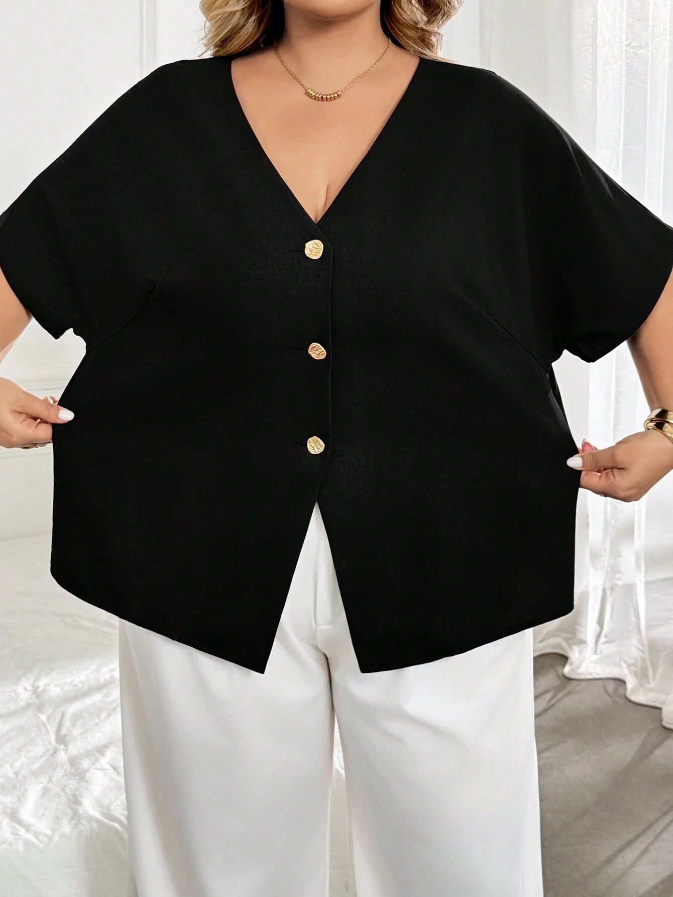 CURVE+ Plus Size Casual Casual Formal Elegant Sexy Solid Color Batwing Sleeve Open, Fall Winter 2026 22W