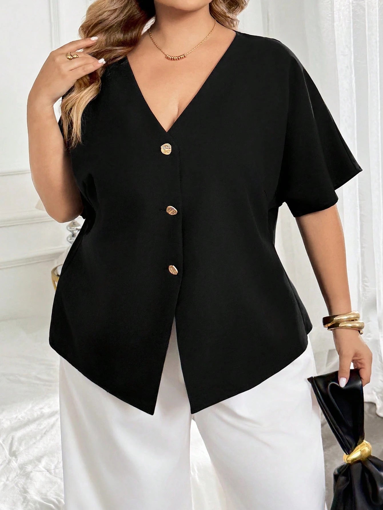 CURVE+ Plus Size Casual Casual Formal Elegant Sexy Solid Color Batwing Sleeve Open, Fall Winter 2026 22W