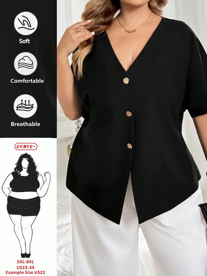 CURVE+ Plus Size Casual Casual Formal Elegant Sexy Solid Color Batwing Sleeve Open, Fall Winter 2026 22W