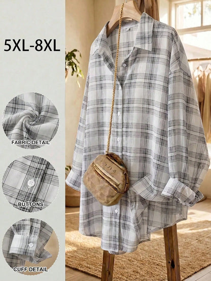 CURVE+ Plus Size Long Sleeve Casual Striped Shirt,Fall Women Clothes