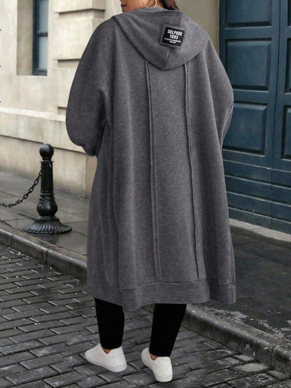 CURVE+ Plus Size Women Dark Gray Casual Versatile Long Hoodie For Autumn/Winter Fall Cloth For Women