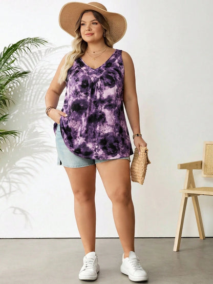 CURVE+ Plus Size Women Purple V-Neck Loose Camisole Bussines Airport Summer Casual Traditional