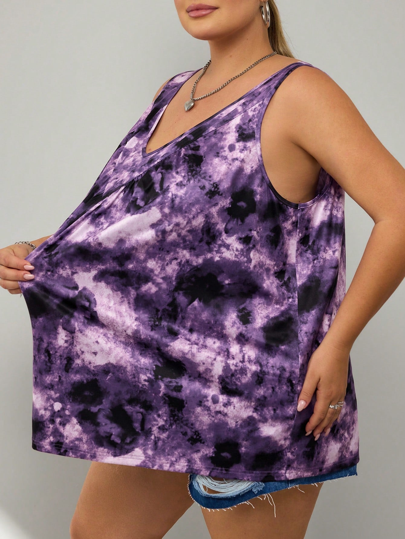 CURVE+ Plus Size Women Purple V-Neck Loose Camisole Bussines Airport Summer Casual Traditional
