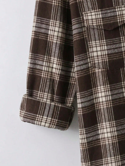 CURVE+ Plus Size Women's Plaid Hooded Loose Shirt, Sun Protection, Vacation Casual, Fall Winter 2026 22W