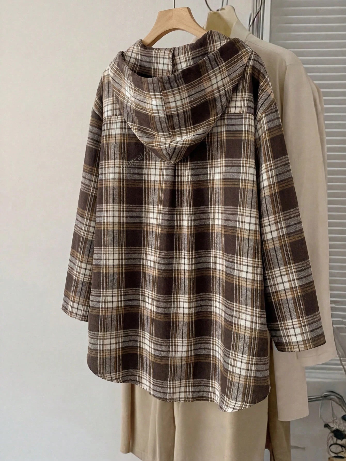 CURVE+ Plus Size Women's Plaid Hooded Loose Shirt, Sun Protection, Vacation Casual, Fall Winter 2026 22W