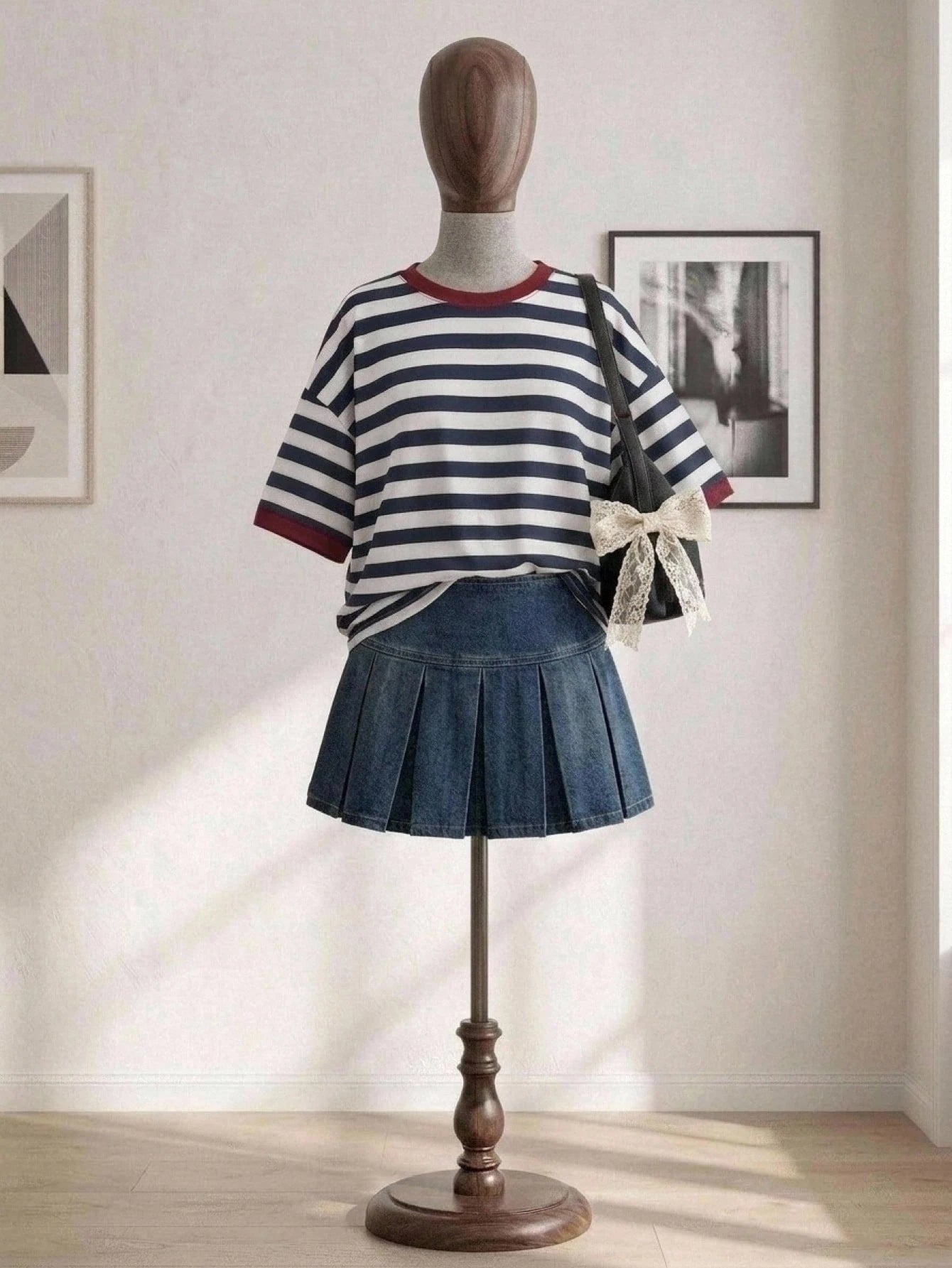 CURVE+ Striped Round Neck Short Sleeve Contrast Color Overseas Loose T-Shirt, Suitable For Daily Commute, Autumn/Winter/Spring/Summer, New Year, Thanksgiving, Party, Graduation Ceremony, Fashion