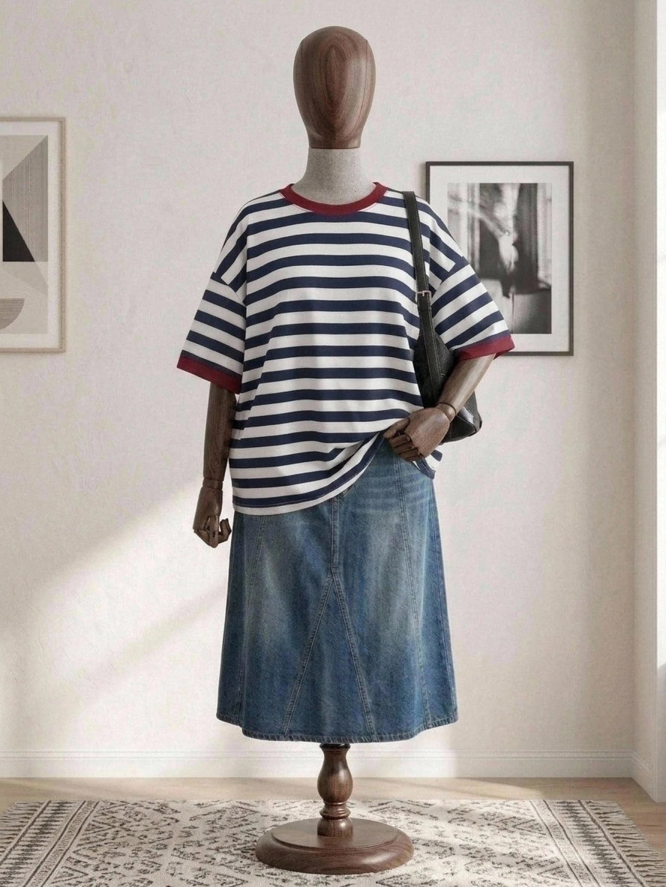 CURVE+ Striped Round Neck Short Sleeve Contrast Color Overseas Loose T-Shirt, Suitable For Daily Commute, Autumn/Winter/Spring/Summer, New Year, Thanksgiving, Party, Graduation Ceremony, Fashion