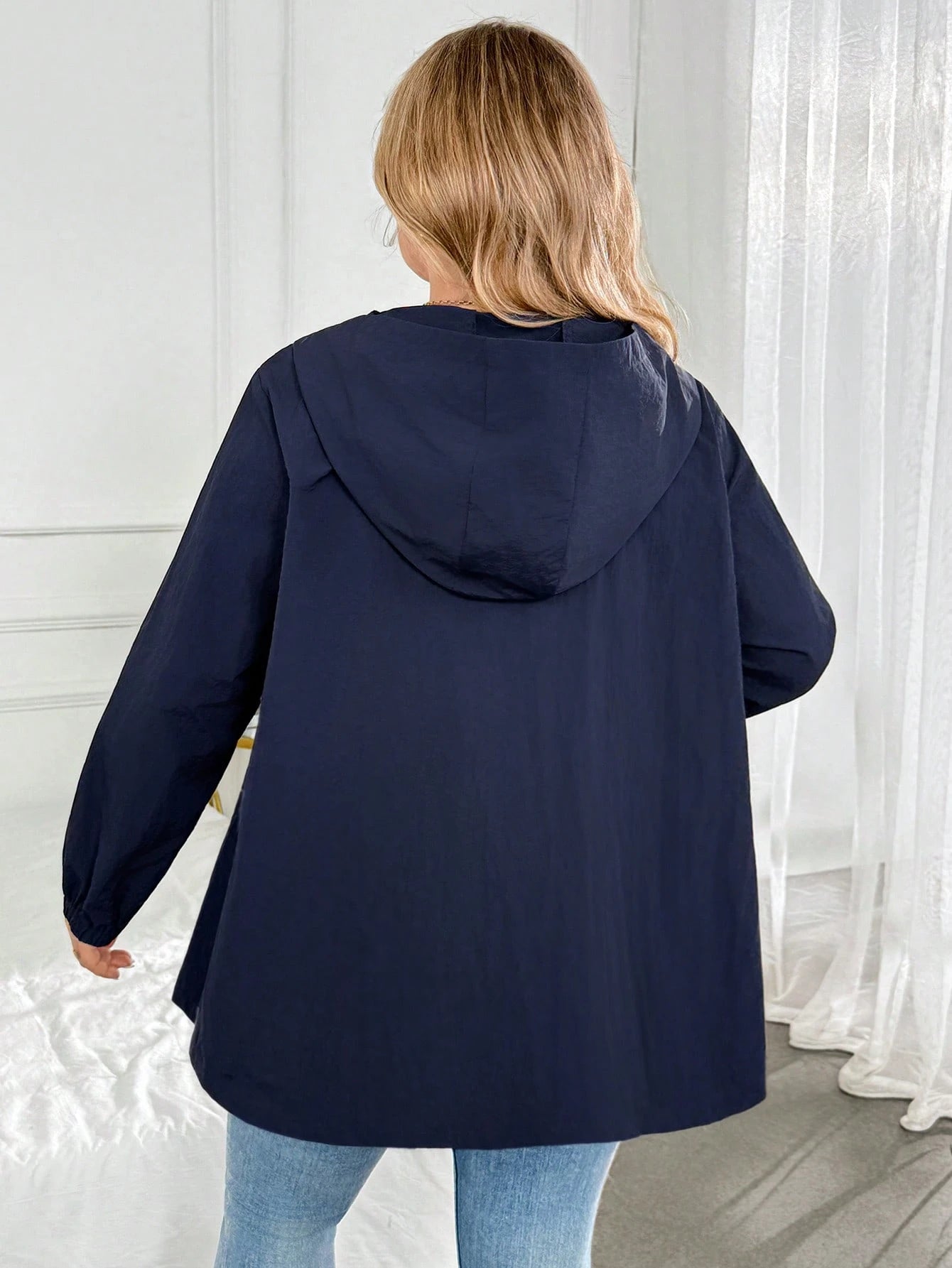 CURVE+ Women's Plus Size Solid Color Hooded Loose Jacket Coat, Autumn Fall, Winter 2026 22W