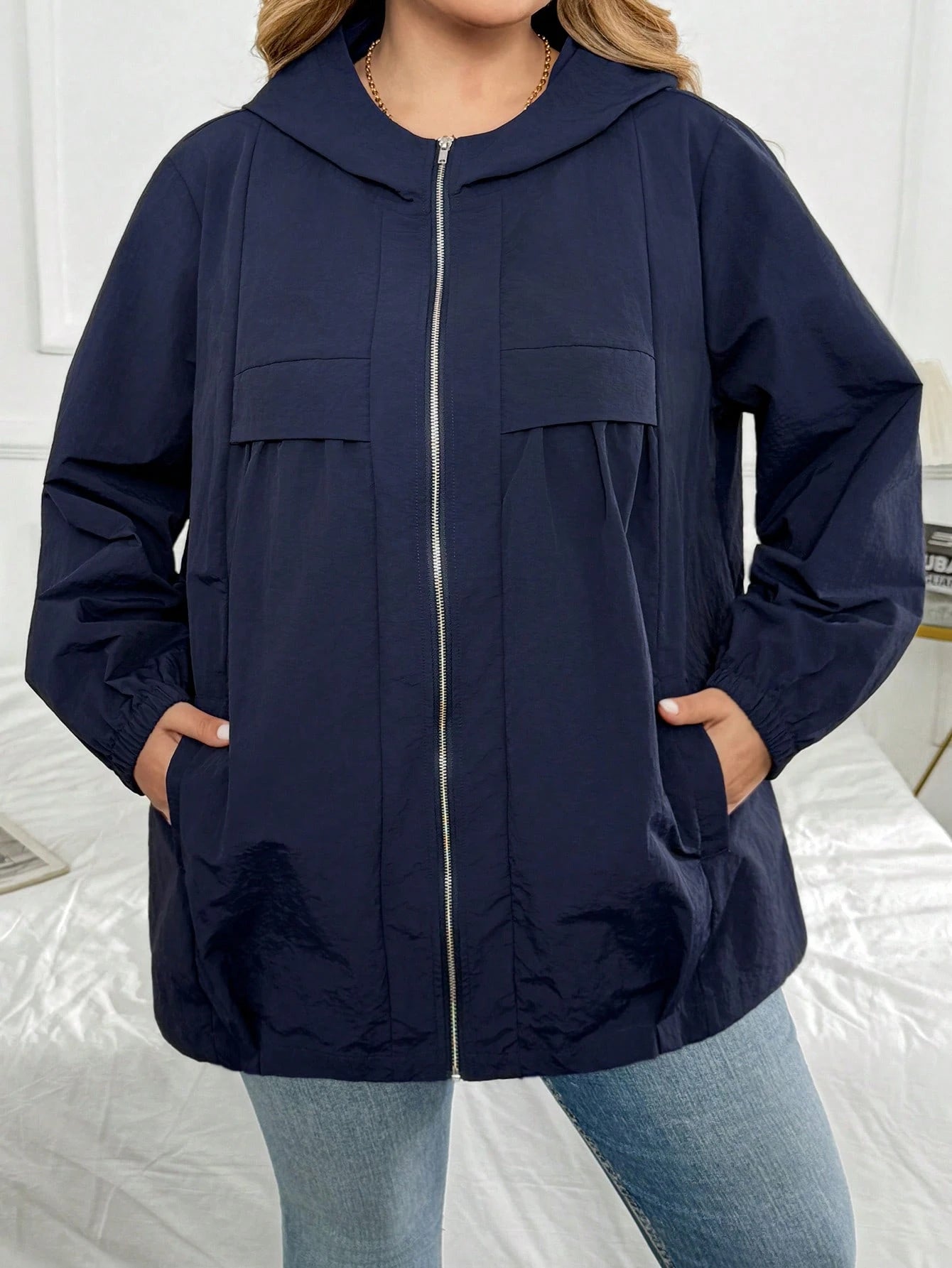 CURVE+ Women's Plus Size Solid Color Hooded Loose Jacket Coat, Autumn Fall, Winter 2026 22W
