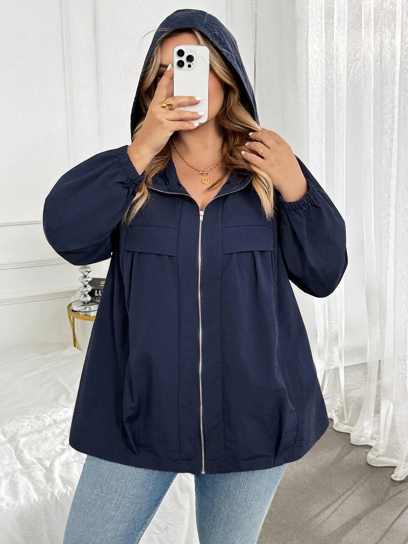 CURVE+ Women's Plus Size Solid Color Hooded Loose Jacket Coat, Autumn Fall, Winter 2026 22W