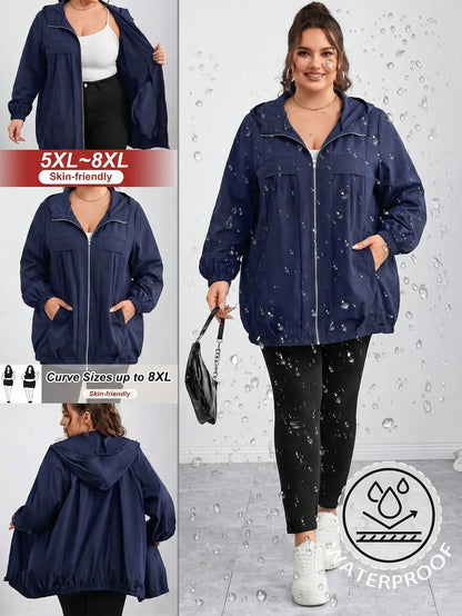 CURVE+ Women's Plus Size Solid Color Hooded Loose Jacket Coat, Autumn Fall, Winter 2026 22W