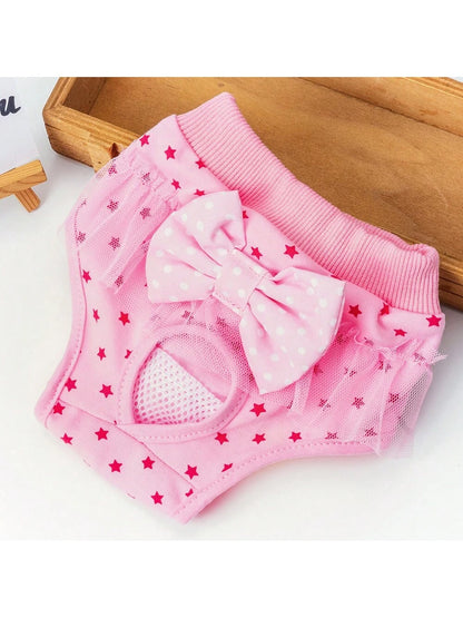 Cute Cartoon Pet Physiological Panties, With Lace Trim & Bow Decor, Multipurpose Dog Menstrual Diaper, Sanitary Pants For Small Dogs