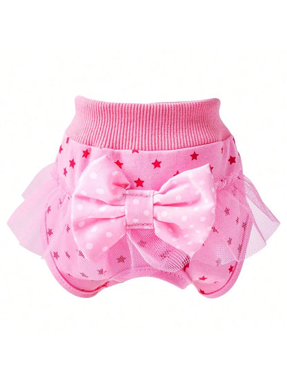 Cute Cartoon Pet Physiological Panties, With Lace Trim & Bow Decor, Multipurpose Dog Menstrual Diaper, Sanitary Pants For Small Dogs